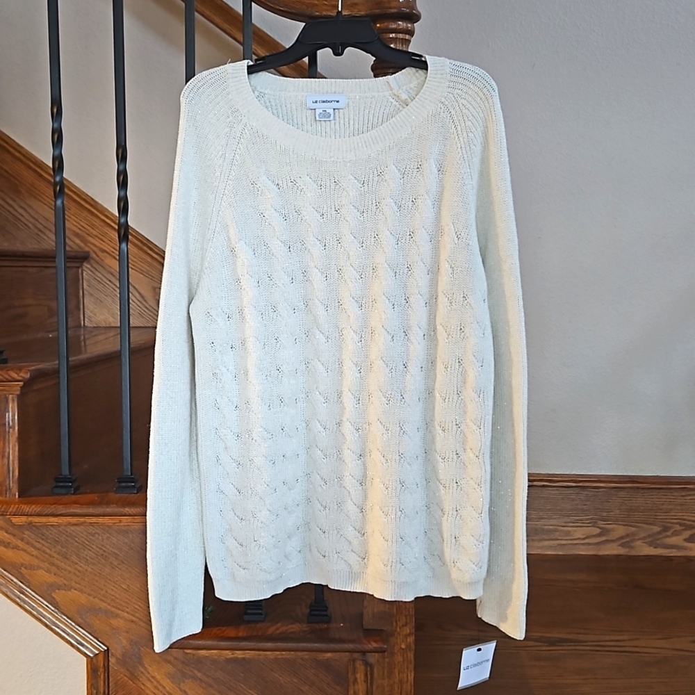 Liz Claiborne Sparkled Cream Crew Neck Sweater